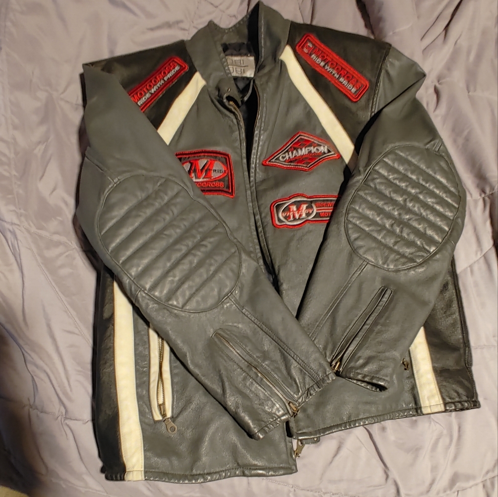 Mens vintage leather motocross jacket